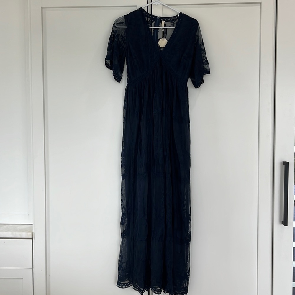 Pink Blush Maternity Navy lace maxi dress size S